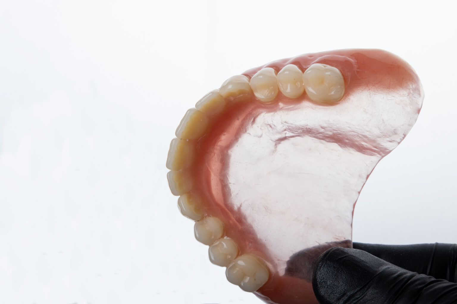 Occlusal view of upper complete denture. Selective focus